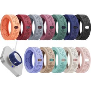 YWXTW Floral Cover for Oura Ring 4/3/ 4 Ceramic/Samsung/Ultrahuman, Support Charging Silicone Ring Protector for Women/Girls/Men, Dressy Accessories, 12 Pack (Multicolor, M)