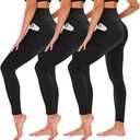 TNNZEET 3 Pack Leggings for Women - Black Tummy Control High Waisted Soft Yoga Pants for Workout Gym Running with Pockets (XX-Large, Black/Green/Coffee)