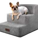 Aodisman Dog Stairs for Small Dogs, 3Step NonSlip Pet Stairs for Couch Sofa and Chair, Dog Bed Stairs for Puppy, Older Cat,Grey,13.6" H