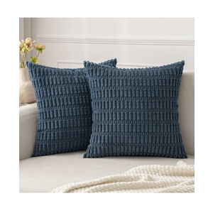 MIULEE Pack of 2 Corduroy Decorative Throw Pillow Covers 20x20 Inch Soft Boho Striped Pillow Covers Modern Farmhouse Home Decor for Sofa Living Room Couch Bed Coastal Blue