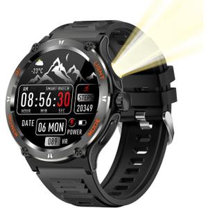 Denash Smart Watch with 1.53 Inch Touchscreen, Call Fitness Tracker Watch with Compass, LED Light for Outdoor Sports, and Full Screen Touch, 360x360 Resolution (Black)