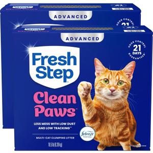 Fresh Step Advanced Clean Paws Multi Cat Clumping Cat Litter with Febreze Freshness, Low Dust, Odor Control with Ammonia Block Tech, Compatible in Automatic Litter Boxes, 37 lbs. (2 x 18.5 lb.)