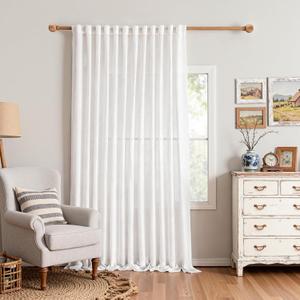 MYSKY HOME Floor to Ceiling Curtains 108 Inches Long White Semi Sheer Sliding Glass Door Draperies Back Tab Light Filtering Window Curtains & Drapes for Living Room Patio Farmhouse Privacy, 1 Pcs, 100"W x 108"L