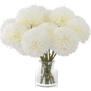 Rowfad 12 Pcs Artificial Chrysanthemums Flowers Silk Ball White Flowers Fake Mums Spring Flowers for Valentine's Day Wedding Home Decor (12, White)