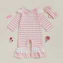 Newborn Baby Girl Christmas Outfit Santa Claus Romper Long Sleeve Striped Jumpsuit Infant Flared Pants with Headband (Pink, XS)