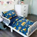 NTBED 4 Pieces Traffic Construction Toddler Bedding Set for Baby Boys,Truck Vehicles Excavator Cars Printed, Includes Comforter, Flat Sheet, Fitted Sheet and Pillowcase, Navy Blue