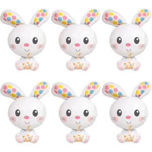6Pcs Jumbo Bunny Easter Balloons - 28.7" Spotted Mylar Party Balloons - Easter Occasion - Unisex Children