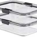 Rubbermaid Brilliance Glass Food Storage Containers, 8 Cup, Set of 2, BPA-Free, Leak-Proof, Clear