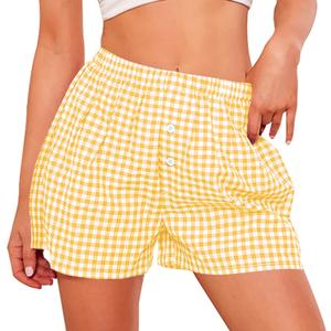 PRETTYGARDEN Womens Shorts Boxers 2025 Summer Gingham Pajama Lounge Sleep Y2K Plaid Pj Shorts Beach Bottoms (Yellow, XL)