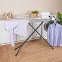 Household Essentials Ultra Ironing Board, 4-Leg, with Steel Top and Iron Rest, Cotton Cover with Fiber Pad, Heat and Stain Resistant, Matte Black Frame, Grey Cover