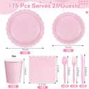 175 Pcs Pink Plates and Napkins, Pink Mothers Day Decorations Include Scalloped Birthday Plate Napkins Cups Plastic Cutlery Disposable Dinnerware for Wedding, Bridal Baby Shower