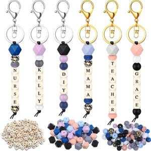 Landical 342 Pcs DIY Bead Keychain Kit Colorful Silicone Bead Personalized Letter Jewelry for DIY Key Ring Women Teacher Gift (Elegant)