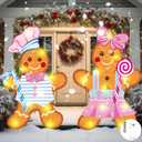 2 Pcs Christmas Decorations Outdoor Large Chef Gingerbread Metal Yard Stakes with LED String Lights Cooking Gingerbread Man Yard Sign for Xmas Lawn Garden Front Door (Modern,Pink)