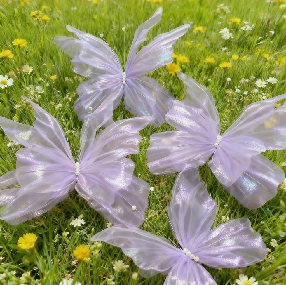 4 PCS Giant Artificial Butterfly Party Decorations 19.6inch 3D Silk Butterfly Hanging Wall Decorations for Baby Shower Decor Girls Women Birthday Party Wedding Homes Supplies (Purple(4PCS))
