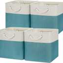Temary Cubes Storage Baskets 12 Inch Cube Storage Bins for Shelf, Fabric Storage Cubes for Gift Empty Baskets for Home, Collapsable Box Basket for Storage (White&Teal)