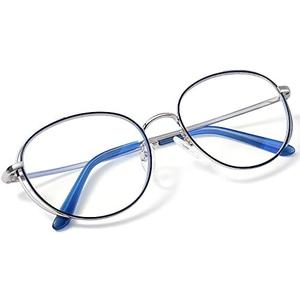 Madison Avenue Retro Round Blue Light Blocking Glasses with Case for Women,Designer Metal Computer Eyeglasses Blue