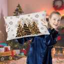 Golden Leopard Christmas Tree Santa Pillow Covers 12x20, Coquette Christmas Room Decor, Preppy Cheetah Print Bow Xmas Lumbar Throw Pillow Covers for Girls Room Dorm Apartment