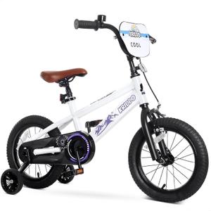 KRIDDO 14-16 Inch Kids Bike for Ages 3–8, Boys and Girls Bicycle with Removable Training Wheels, Bicycle for Kids with Hand Brake & Coaster Brake, Adjustable Height, DIY Name Plate, 14 Inch White