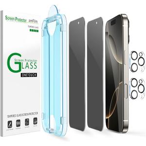 amFilm Auto-Alignment OneTouch for iPhone 16 Pro [6.3''] privacy Screen Protector,Tempered Glass, 30 seconds Installation, Bubble Free, Case Friendly, Anti-Scratch [2Pack]