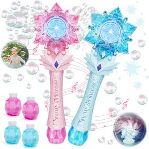 VATOS Bubble Wands 2 Packs for Kids, Automatic Bubble Blower Machine, Light & Music Snowflake Bubble Wand with 2 Windmill & 4 Bottles Bubble Solutions, Bubble Toy for Toddler Girl Boys Adult Party