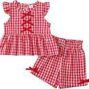 Jecson Toddler Baby Girl Summer Clothes Cotton Ruffled Sleeve Shirt Tops and Shorts Set Outfits 2T