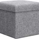 ZLY Folding Stool Storage Ottoman Polyester Fabric Linen Foot Rest Seat Clutter Collection 11 X 11 X 11 inch 28cm Cube Desk