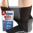 FORTIVO 2 Pairs Extra Wide Socks For Swollen Feet, Non-Slip Hospital and Diabetic Socks for Men and Women (Black)