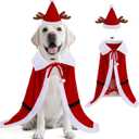 EXPAWLORER Christmas Dog Santa Claus Costume, Doggie Santa Claus Cloak and Hat Set for Small Medium Large Dogs Cats, Cute Funny Costumes Clothes Cosplay Dress Apparel for Holiday Party Photo Props L