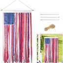 4th of July Decoration Flag - 4.2x2.3Ft Rag American Flag Banner with Flagpole Vintage Patriotic USA Flag Banner Ribbon Hanging American Flags for Indoor Outdoor Home Garden Memorial Day Decor