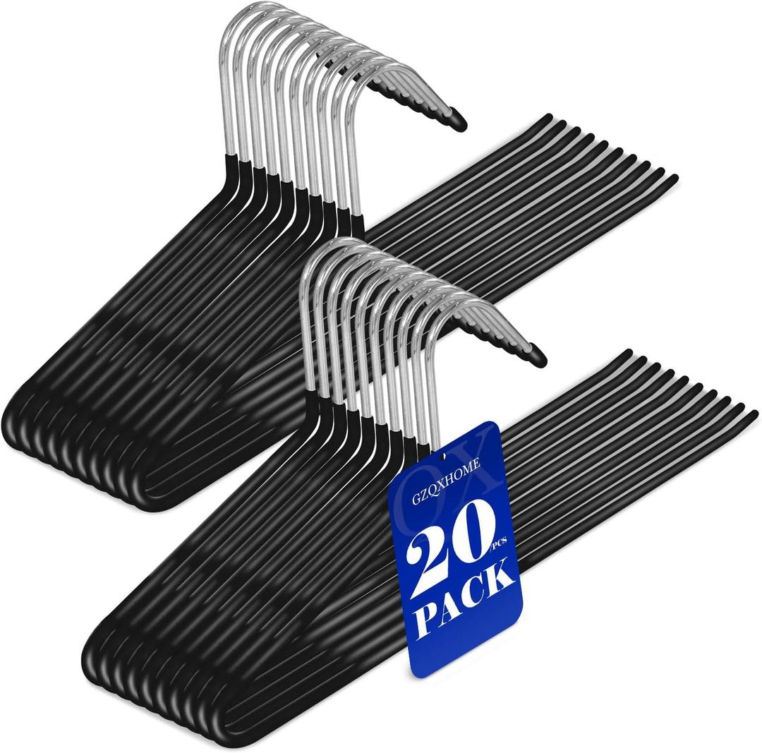 20 Pack Open Ended Pants Hangers with Non Slip Design,Suitable for Trousers,Jeans,Towels for Closet Space Saving,Durable Metal Material with Rubber Coating (Black)