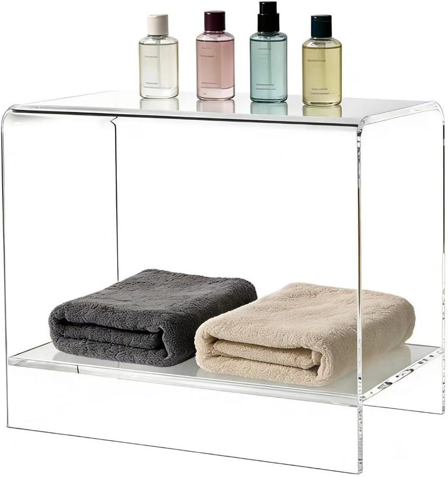 21" Acrylic Shower Stool with Storage Shelf - Waterproof Bath Bench for Spa & Shower, Heavy-Duty Seating (Holds 400lbs) - Ideal for Shaving Legs & Organizing Items