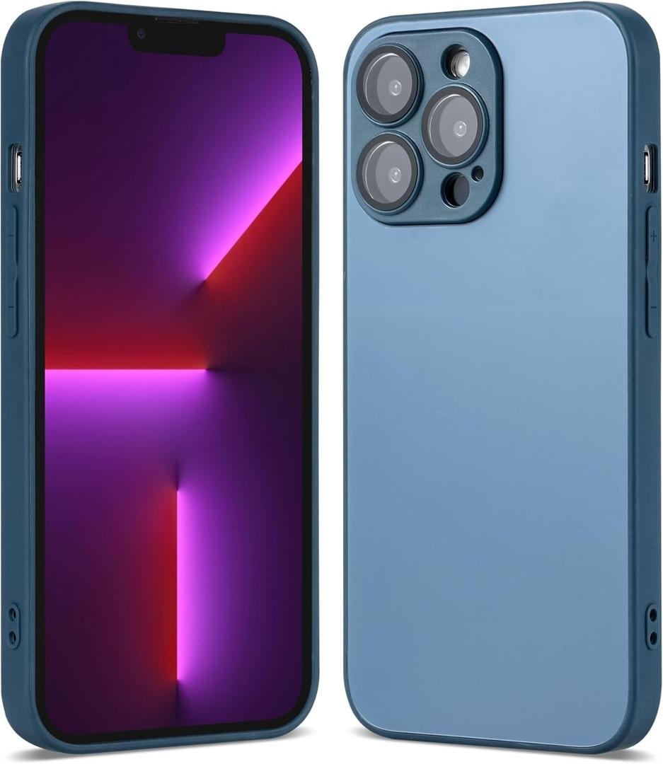 Compatible with iPhone 14 Pro Max Hard Body AG Glass Matte Frost Cellphone Mobile Basic case Cover casing funda para Drop Protection Camera Lens Protection Raised Bezels (Blue)