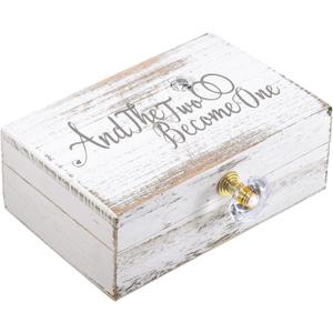 Wedding Ring Bearer Box and Then Two Become One Mr. and Mrs. Diamond Ring Box Holder Elegant Wedding Gift, 5W x 6D x 2H (White)