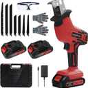 Cordless Reciprocating Saw for Home & Outdoor Use, 22.0Ah Batteries, Variable Speed, Red Compact Saw Kit with Blades for Wood/Metal/PVC Cutting  Ideal for DIYers & Gardeners in All Seasons