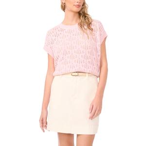 Vince Camuto Women's Pointelle Crew Neck Short Sleeve Sweater