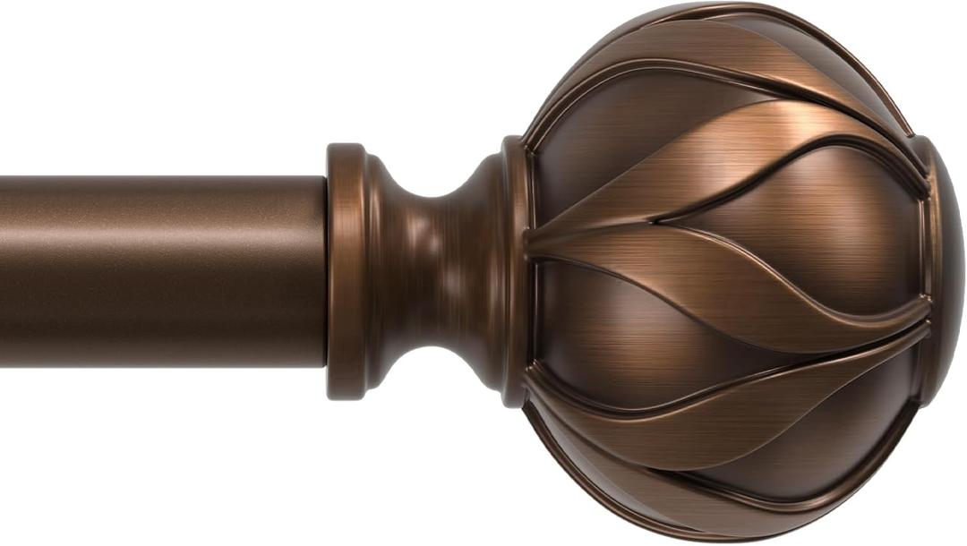 Antique Bronze Curtain Rods for Windows 48 to 84 Inches, 1" Adjustable Heavy Duty Antique Window Curtain Rod with European Vintage Floral Finial, Vintage Decorative Drapery Rods for Bedroom