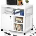 Unikito Rolling File Cabinet Lateral Office Filing Cabinets with Socket and USB Charging Port, Modern Printer Stand on Wheels, Printer Cabinet with Door and Open Storage, Lockable, White
, 23.6"D x 17.2"W x 26"H