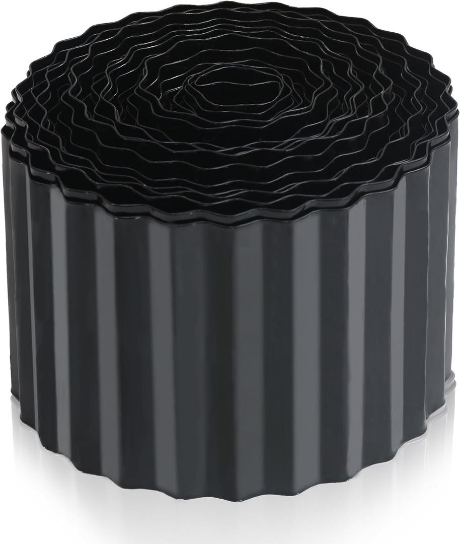 Quibbay Metal Corrugated Garden Edging, Landscape Edging for DIY Flower Beds, Flexible Bender Border for Lawn, Garden and Yard, Galvanized Garden Edging, Black 