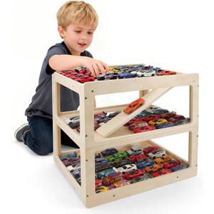 Display Case for Hot Wheels Garage & Matchbox Cars, 1/64 Scale Diecast Toy Car Garage, Storage Case for Hot Wheels, Parking Garage Diorama Toy Car Parking Car Ramp