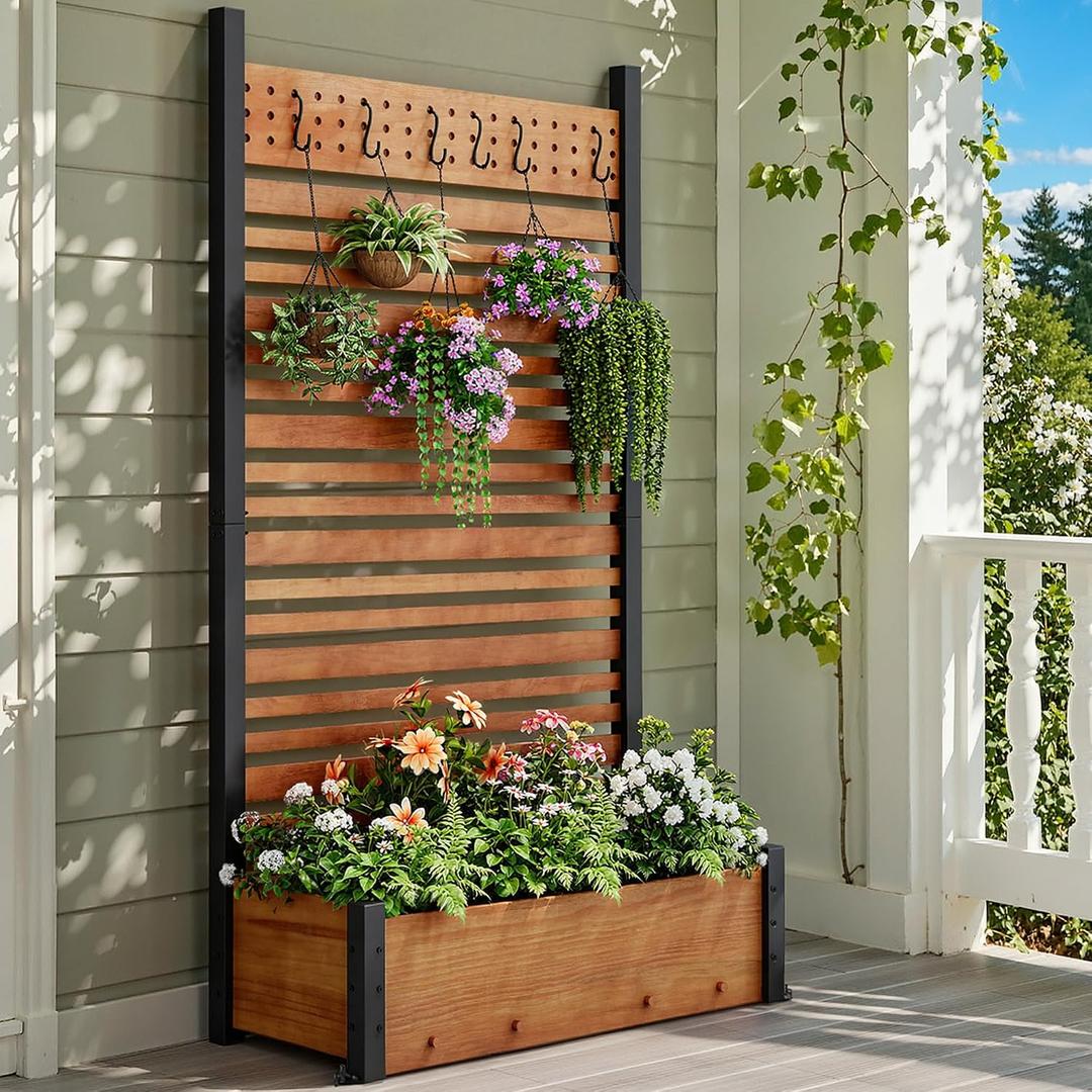 DWVO 72" H x 42" W Planter with Trellis,Outdoor Privacy Fence with Planter Wood Fence Panel, Privacy Wall Outdoor for Backyard, Patio,1 Panel, Brown