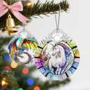 2 x Christmas Ornament, Christmas Decoration, Stained Glass Ornament, Heirloom Keepsakes, Holiday Ornaments, Holiday Presents, Unique Xmas Gifts, Gift Exchange Ornaments, Gift Idea - Unicorn (Unicorn Turning Back)