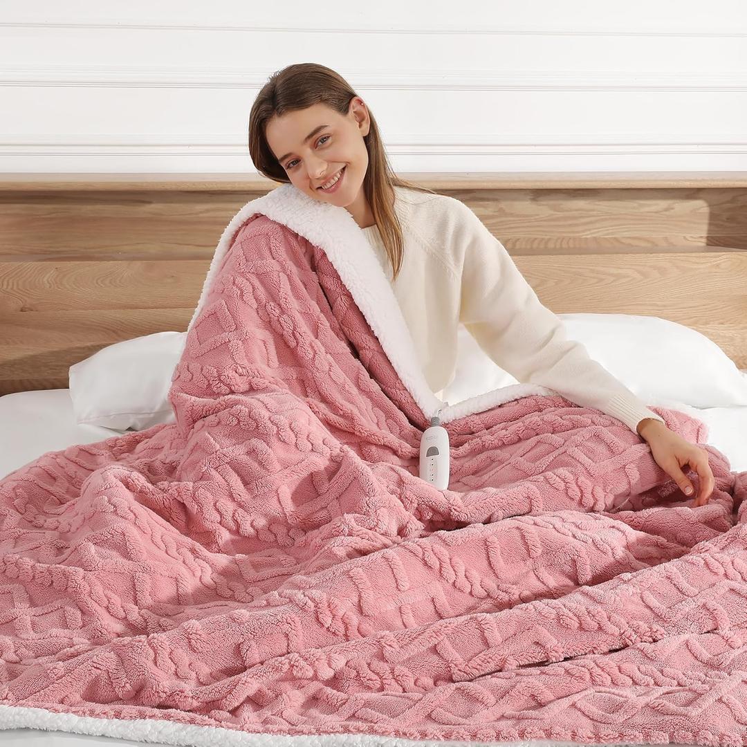 Heated Throw Blanket 50"x60" with 5 Heating Levels & 4 Hours Auto Off, Soft & Plush Sherpa Electric Blanket Throw with ETL & FCC Certification for Home Use, Machine Washable, Great Gift, Pink (06-baby Pink)