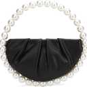 CARIEDO Pearl Soft Face Pleated Handbag Advanced Evening Bag Party Prom Bride Purse Phone Clutch Purse (Black)