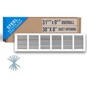Fits 30x8 Duct Opening | Steel Return Air Grille by Handua | Vent Cover Grill for Sidewall and Ceiling | White | HVAC Cold Air Intake Grille | Outer Dimensions: 31.75"W X 9.75"