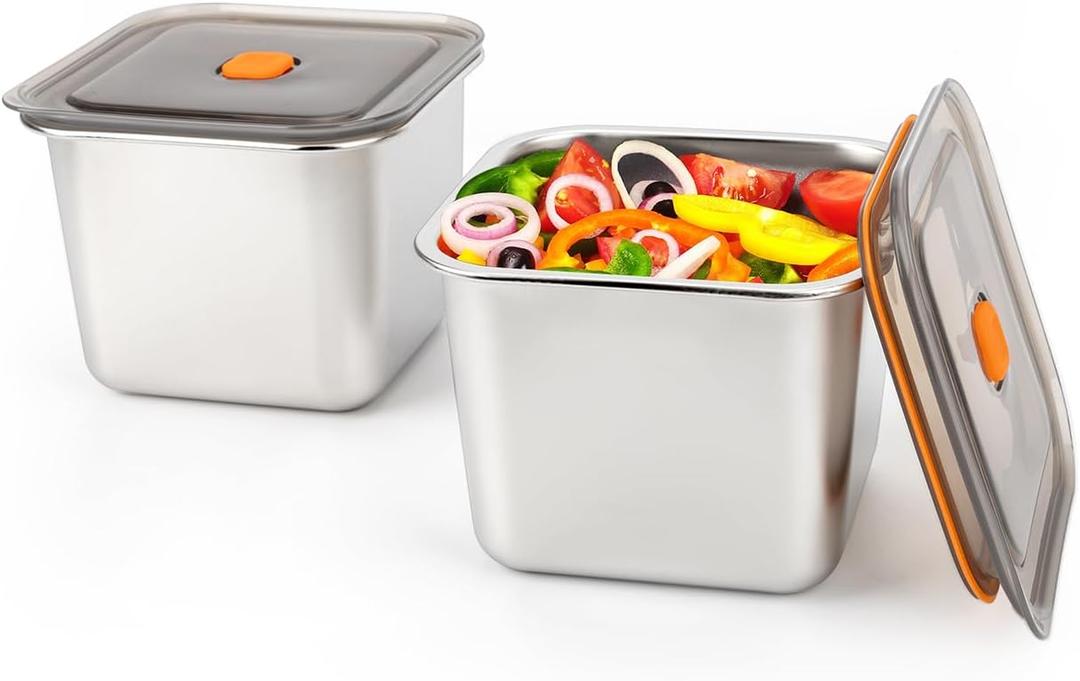 2 PCS Stainless Steel Food Storage Containers(47oz) with Lids Leak Proof & Airtight | Square Stainless steel freezer Containers, For Meal Prep, Fruit, Snack, Freezer