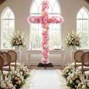 Novabright 59 Inch Extra Large Flower Cross Outdoor Spring Floral Sign Large Wooden Cross with Flower Outdoor Religious Garden Yard Floral Decor for Spring Wedding Church Lawn Religious Celebrations