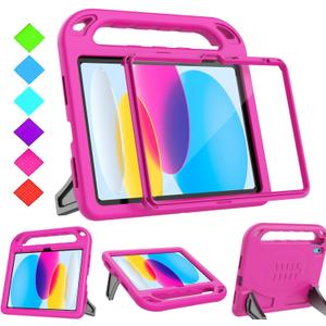 BMOUO Kids Case for iPad 11th Generation (A16) 11 Inch 2025/iPad 10th Generation 10.9" 2022 - with Built-in Screen Protector, Shockproof Handle Stand iPad 11th/10th Generation Case for Kids, Rose