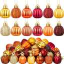 36 Pcs Thanksgiving Pumpkin Hanging Ornaments Fall Tree Decorations Mini Pumpkin Ball Decorations Farmhouse Fall Ornaments for Small Tree for Autumn Halloween Christmas(Yellow)
