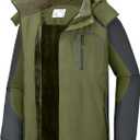 CAMEL CROWN Men's Ski Snow Jacket Waterproof Winter Snow Coat Windproof Warm Fleece Lining Hooded Parka Rain Jacket (3X-Large, Olive-green)