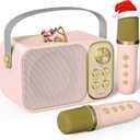 Mini Karaoke Machine for Kids with 2 Wireless Microphone, Portable Bluetooth Speaker, Kids Karaoke Machine to Sing Anywhere, for Girls, Ideal for Party, Birthday, Family Meeting (Pink)